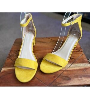 J. Adams Daisy Yellow Suede Block Heel Ankle Strap Sandals Womens 7.5 NEW